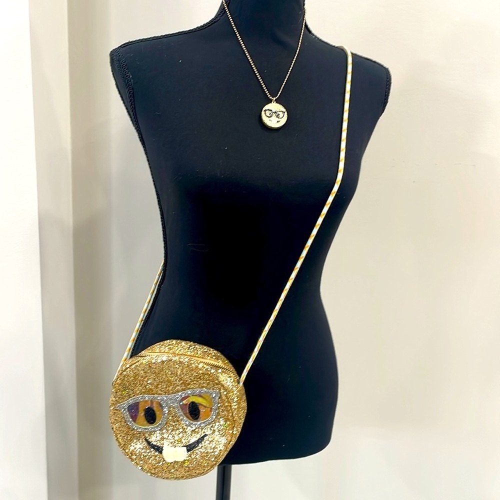 Crewcuts NWOT Nerd Emoji Crossbody Purse and matching necklace